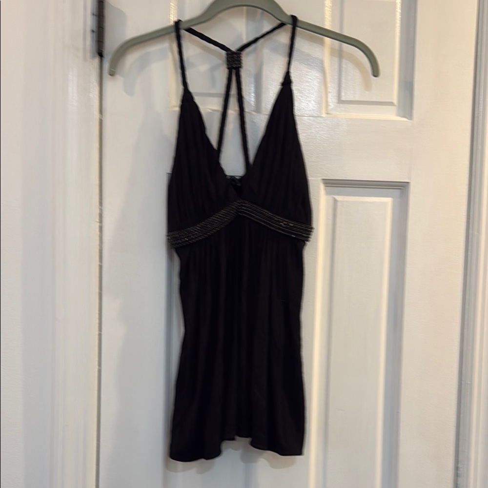 Sky Black Beaded Halter Top